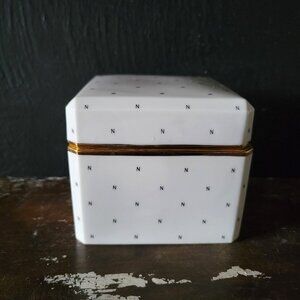 Vintage Japanese Cosmetic Norell Porcelain Powder Dresser Vanity Box, N Monogram